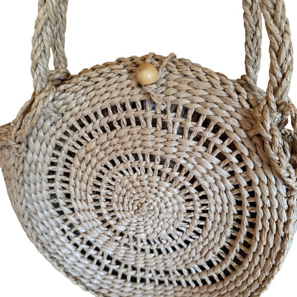 Rhythm Round Straw Bag Woven Rattan Shoulder Bag Boho Coastal Chic - Picture 7 of 16